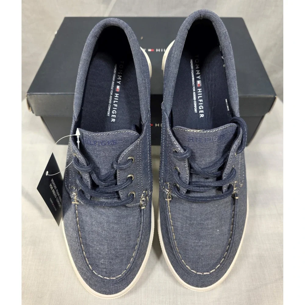 Tommy‎ Hilfiger Men's Canvas Boat Shoes Navy Blue Lace Up Loafers